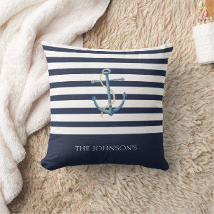 Coussin Rayures Nautiques Marine Ancre Côtière