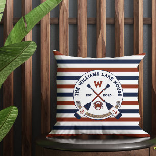 Coussin Rayures Nautiques Rames Crabe Monogramme Maison de