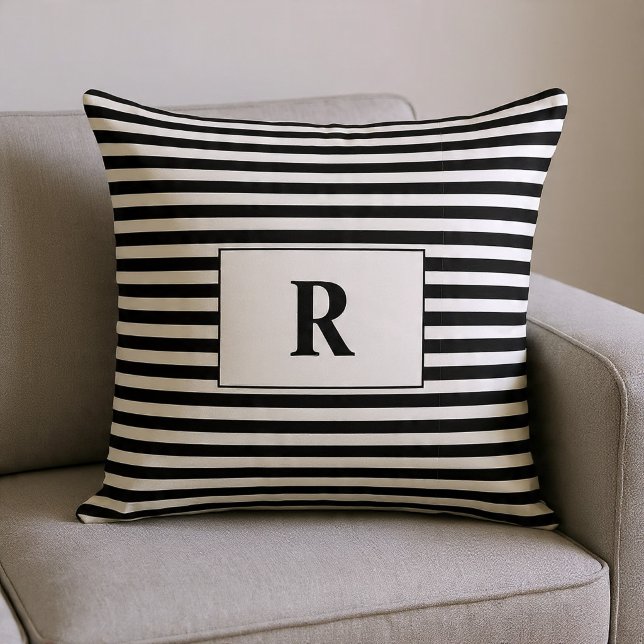 Coussin Rayures Noir/Blanc Monogramme (Créateur téléchargé)