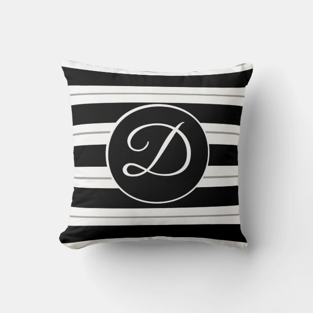 Coussin Rayures noires, blanches et grises (Recto)