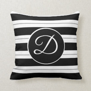 Coussin Rayures noires, blanches et grises