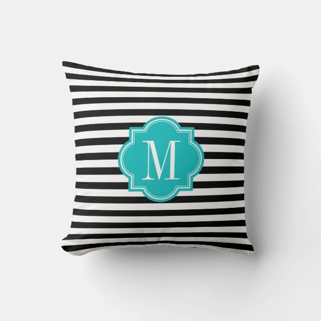 Coussin Rayures noires et blanches avec le monogramme (Recto)