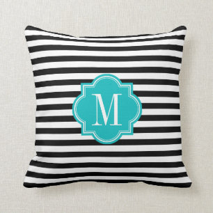 Coussin Rayures noires et blanches avec le monogramme