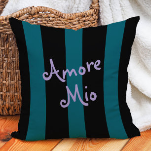 Coussin Rayures noires et sarcelles audacieuses   Amore Mi