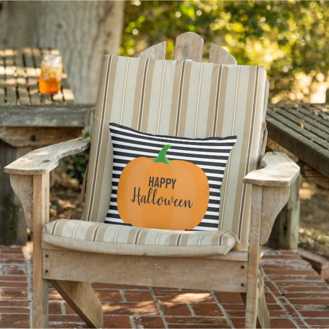 Coussin Rayures noires modernes d'Halloween avec citrouill (Chaise)