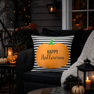 Coussin Rayures noires modernes d'Halloween avec citrouill