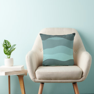 Coussin rayures ondulées bleu à vert