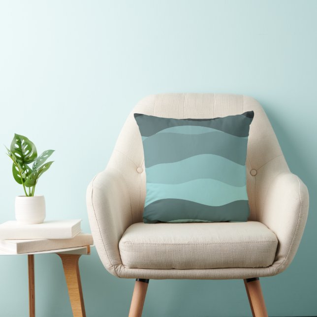 Coussin rayures ondulées bleu à vert (Chaise)
