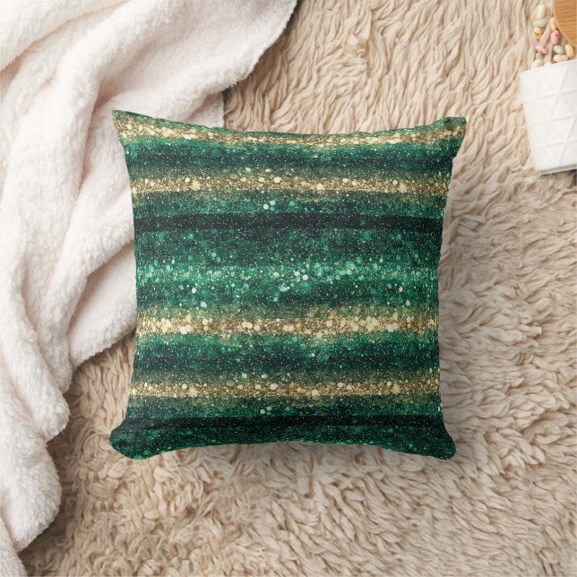 Coussin Rayures Pailletées Vert Doré (Couverture)