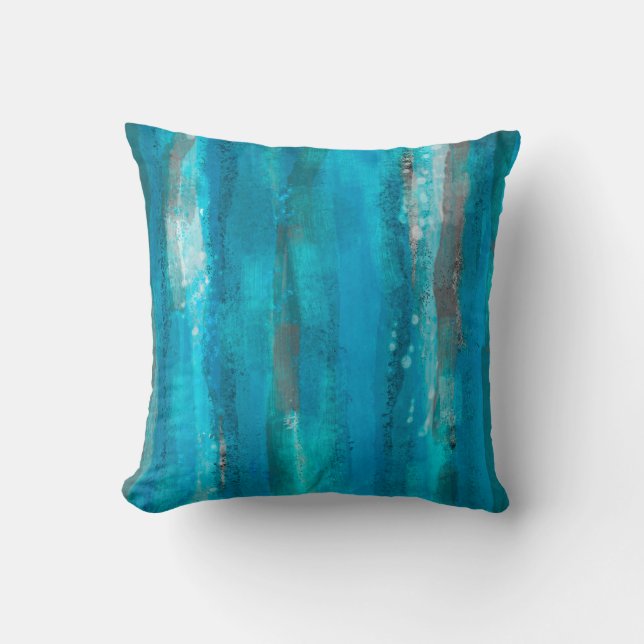 Coussin rayures peintes turquoise décoration d'une maison  (Recto)