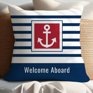 Coussin Rayures personnalisées de la Marine Ancre nautique