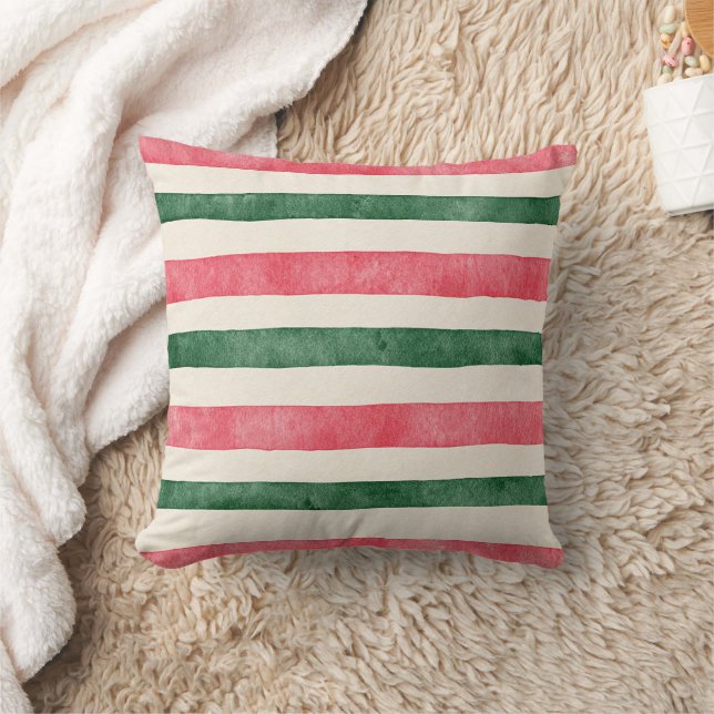 Coussin Rayures points verts crème rose (Couverture)