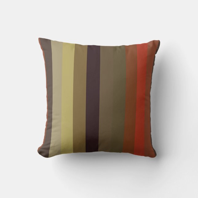 Coussin Rayures rétro orange brûlé et olive (Recto)