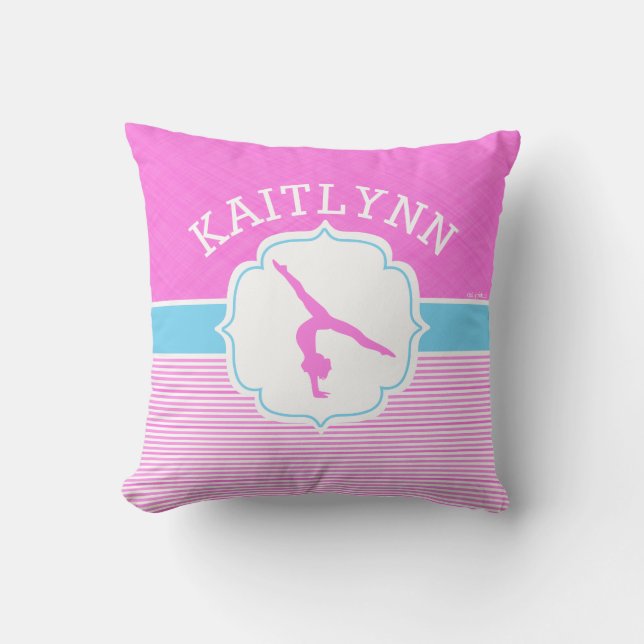 Coussin Rayures roses de gymnastique avec des bleus (Recto)
