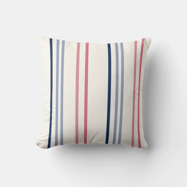 Coussin Rayures roses et bleues sur fond blanc (Recto)