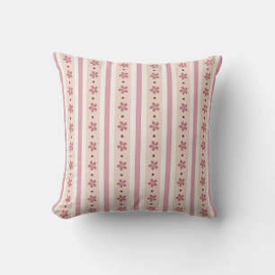 Coussin Rayures roses et fleurs