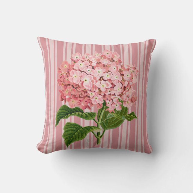Coussin Rayures roses et hortensia (Recto)