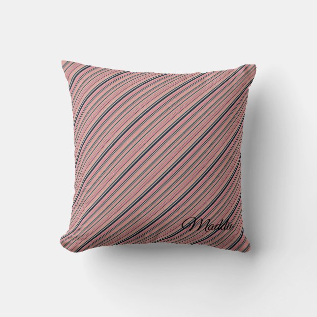 Coussin Rayures roses, vertes et noires (Recto)