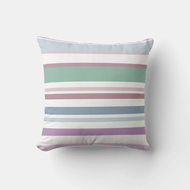 Coussin rayures roses vertes violettes et bleues (Recto)