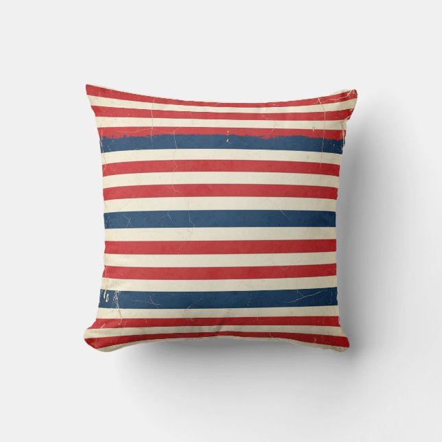 Coussin Rayures rouges blanches bleues patriotiques vintag (Recto)