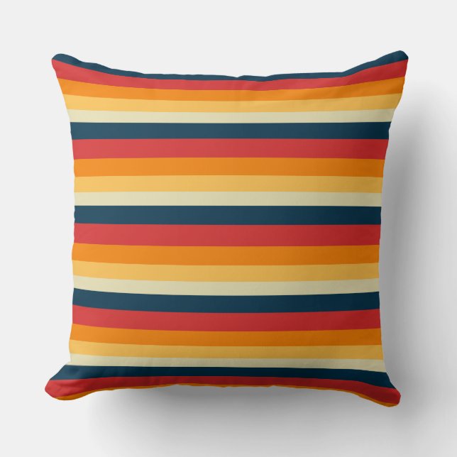 Coussin rayures rouges, bleues, orange et jaunes (Recto)