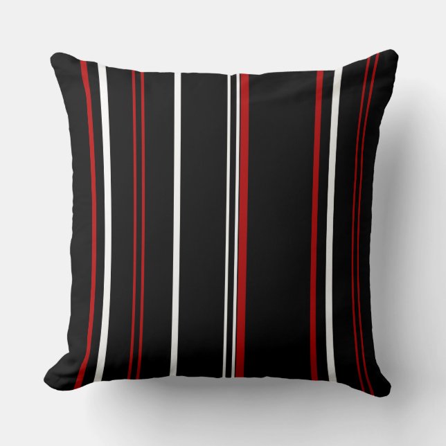 Coussin Rayures rouges et blanches noires vintage (Recto)