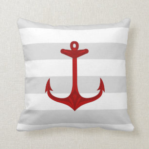 Coussin Rayures rouges nautiques de blanc gris d'Ancre