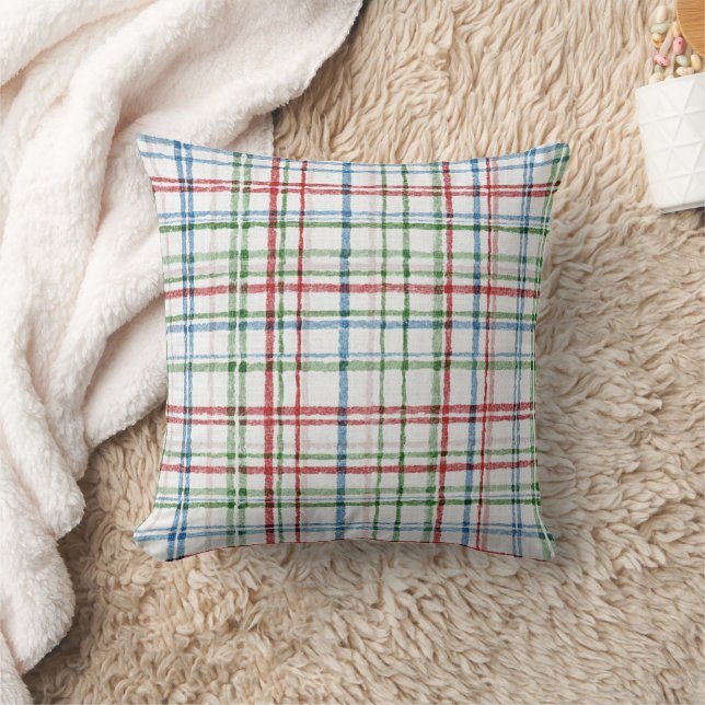 Coussin Rayures rouges vertes blanches bleues (Couverture)