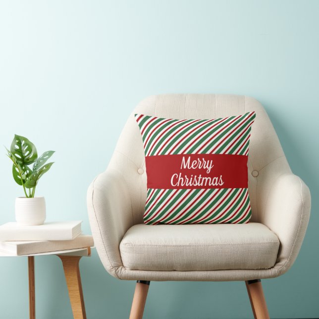 Coussin Rayures Rouges Vertes Noël Festif Joyeux (Chaise)