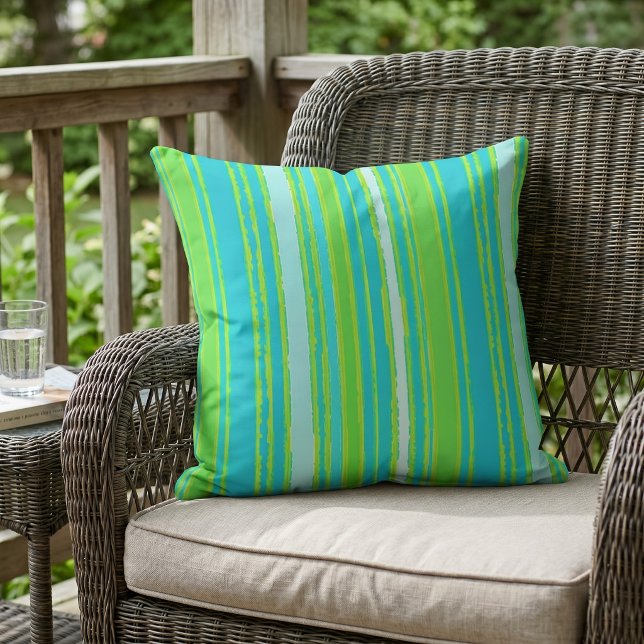 Coussin Rayures tendance vert citron aqua turquoise (Créateur téléchargé)