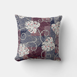 Coussin rayures traditionnelles et motif feuille