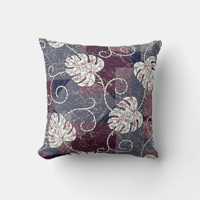 Coussin rayures traditionnelles et motif feuille (Recto)