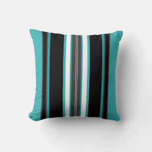 Coussin Rayures turquoise et noires