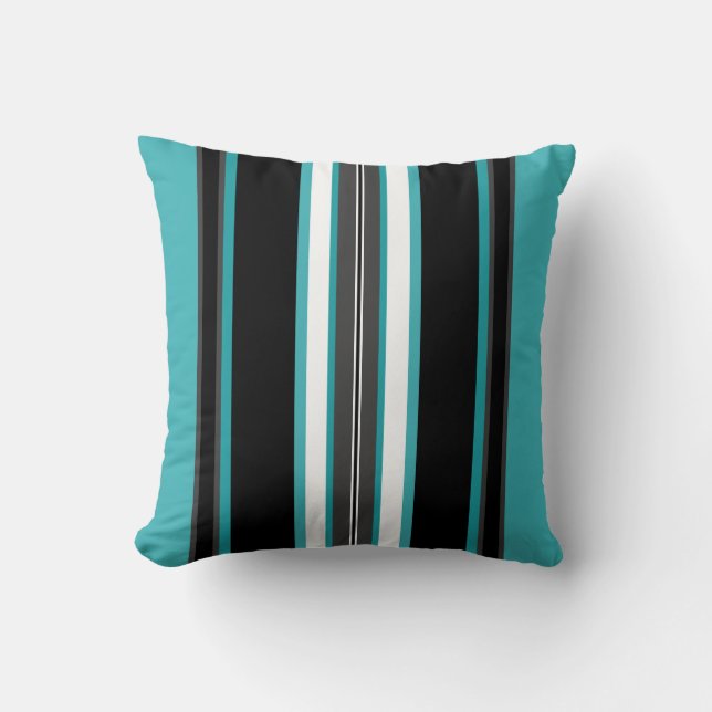 Coussin Rayures turquoise et noires  (Recto)