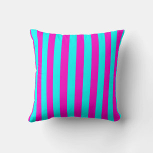 Coussin Rayures Turquoise Vert Bleu Cyan Et Rose Chaud