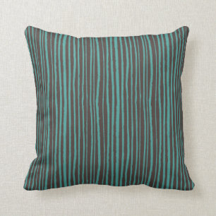 Coussin Rayures turquoises peintes sur le brun foncé