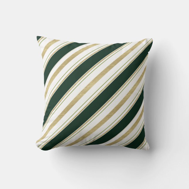 Coussin Rayures vert blanc et or Élégant et chic jeté (Recto)