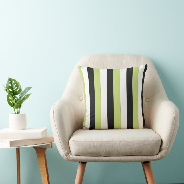 Coussin Rayures Vert Blanc Noir Bloc de Couleur (Chaise)
