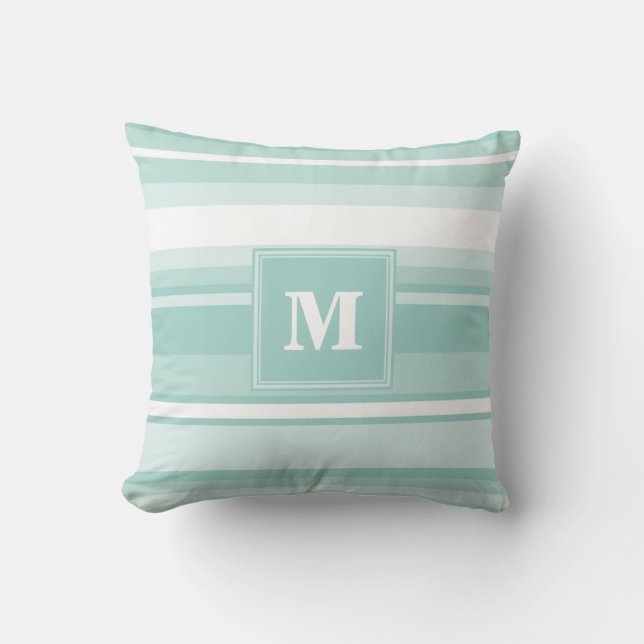 Coussin Rayures vert menthe monogramme (Recto)