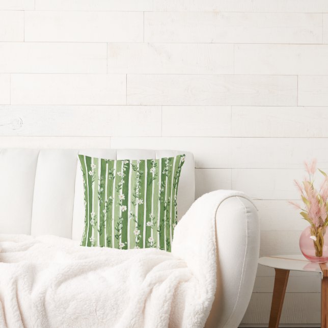 Coussin Rayures Vertes Fleurs Blanches (Canapé)