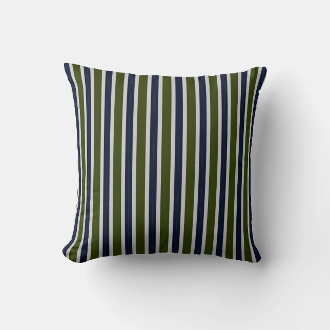 Coussin Rayures verticales classiques vert olive, marine e (Recto)
