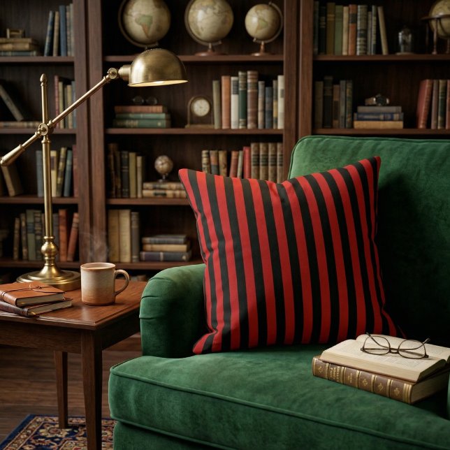 Coussin Rayures verticales rouges et noires audacieuses (Créateur téléchargé)