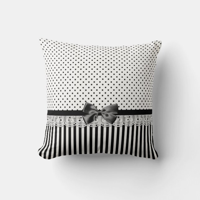 Coussin Rayures victoriennes noires et blanches avec l'arc (Recto)