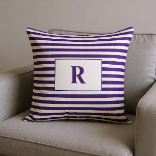 Coussin Rayures Violet/Blanc Monogramme