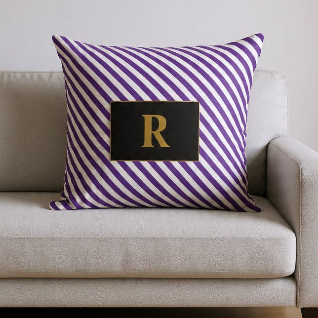 Coussin Rayures violettes/blanches monogrammes (Créateur téléchargé)