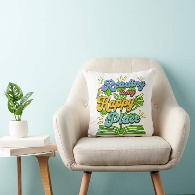 Coussin Reading is My Happy Place Colorful Throw Pillow (Chaise)