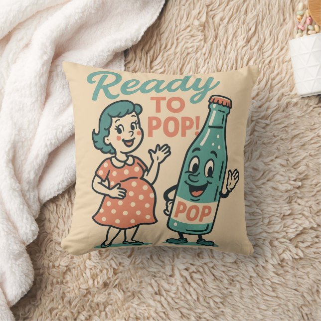 Coussin Ready to Pop Retro 1950s Maternity Baby Shower  (Couverture)