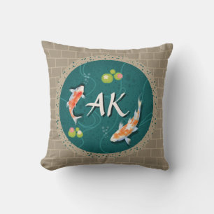 Coussin Réaliste Vert Japonais Koi Poisson Pond