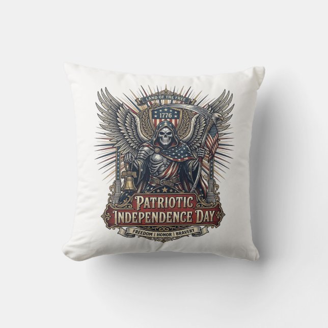 Coussin Reaper Chrome Patriotique Squelette de Patriote So (Recto)