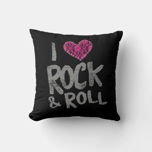Coussin Rebel Kids Rock & Roll Rose Lace Coeur Noir (Recto)
